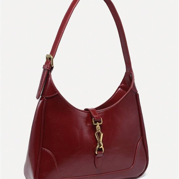 Women's PU Leather Clasp Shoulder Bag Adjustable Strap Vintage Hobo Handbags Pur - Picture 2 of 6